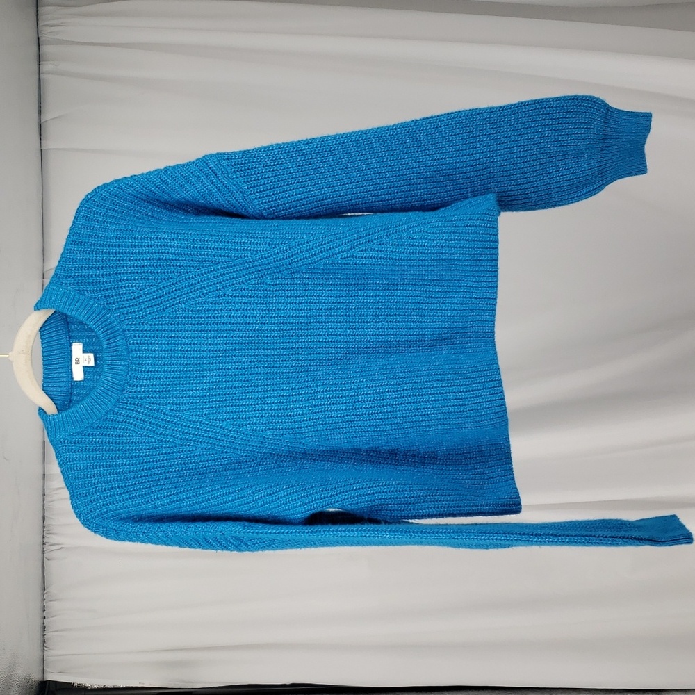 Nordstrom BP Slub Aqua Blue Oversized Cropped Crewneck Sweater Balloon Size M